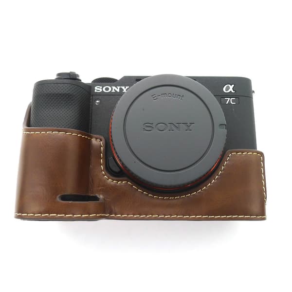 Kamerahölster i PU-läder med bottenskydd och batterilucka för Sony A7C Coffee