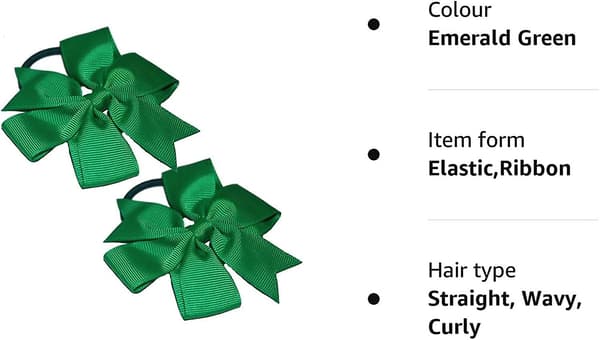 2 X 'flat Fan' Bow Hair Bobbles | Hår Elastisk | Skolhår | Band Slips Emerald Green