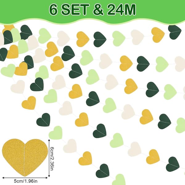 Hjertegirlander (24 meter) - Salviegrønn, Mint, Beige, Gull