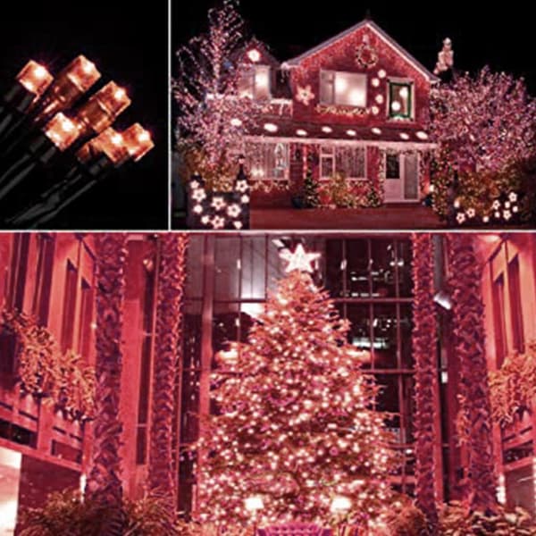 108ft Julelys, 300 LED Lyslenker, 8 Moduser, Plug-in, Fest Hage red