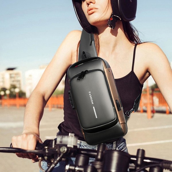 Herrar Axelväska, USB Laddning Sport Sling Väska Manlig Anti-Stöld Bröstväska Med Lösenordslås Black
