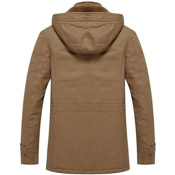 Herrejakke - afslappet Vinter Bomuld Militærjakke Tyk Hætte Cargo Frakke Khaki 4XL