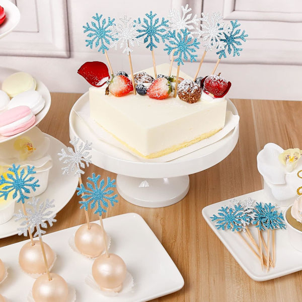 Frozen Kakunkoristeet, 20 kpl Lumihiutale Cupcake Koriste, Hyvää Syntymäpäivää Kakunkoristesetti, Hopea ja Sininen Syntymäpäiväkakun Koriste