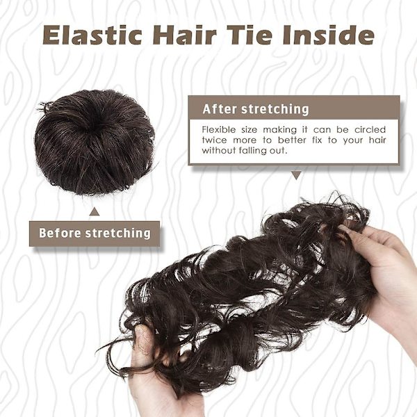100% Människohår Bun, Slarvig Bun Scrunchies Ponytail Extensions Lockigt Hår Bun Hårbit För Kvinnor/Barn Tousled Updo Donut Chignons(2# Mörk Brun)