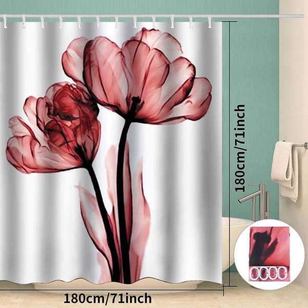 180x180cm Duschdraperi Vattentät 3d Badrumsdraperi Med 12 Ringar Krokar 100% Polyester Lotusblomma Tryck