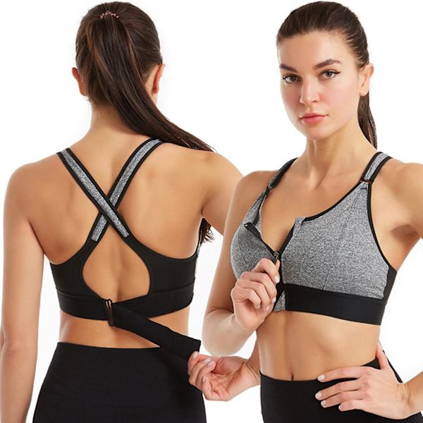 Trådløs Støttende Sports-BH til Kvinder Frontlyn Design Krydsryg Vest Yoga Træningstøj Gray L