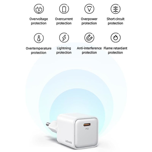 PD 30W Enkel Port Elektroplettert Laderadapter Mini Bærbar Vegglader (EU-plugg) White