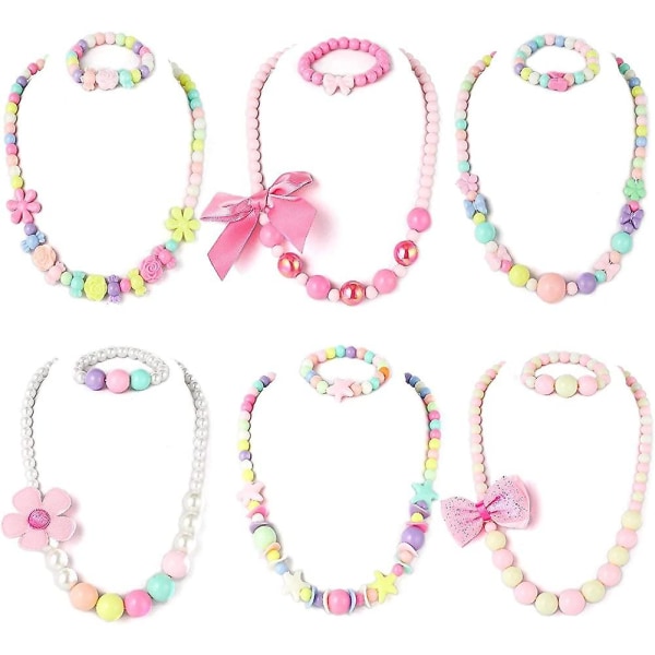 Flickor halsband och armband, Acsergery 6 set små flickor och barn pärl smycken halsband present