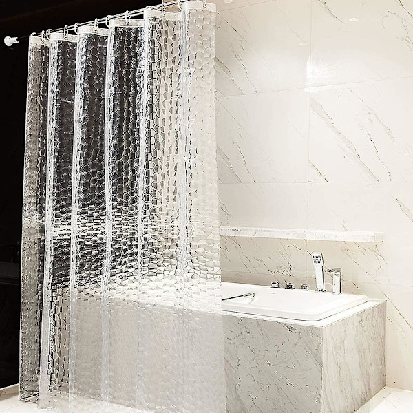 Skimmelsikker bruseforhæng 180 x 200 cm semi-transparent badeforhæng Eva vandtæt vaskbart 3d badeforhæng med 12 ringe badeværelsesforhæng PVC-fri