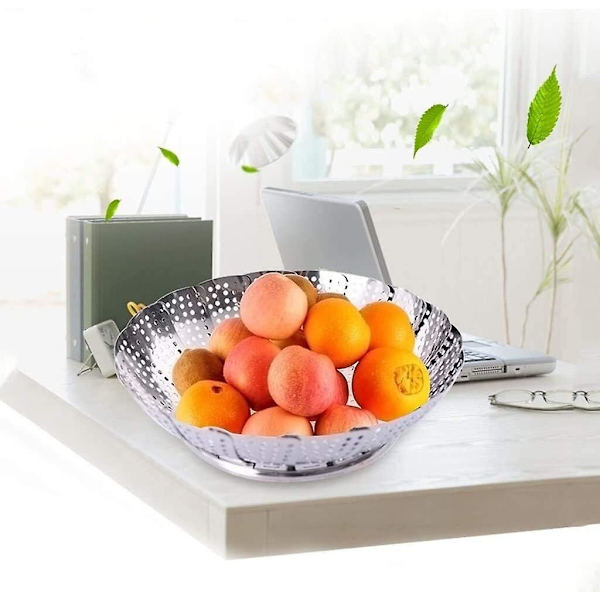 Silver Rostfritt Stål Fruktskål Ångkokare Rostfritt Stål Fällbar Retraherbar Ångkokare Fack Multifunktions Ångkokare Fruktskål Fruktskål