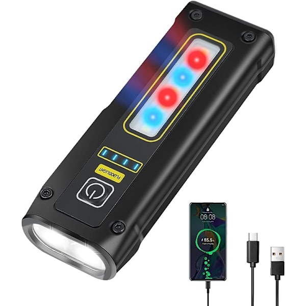 Mini LED Lommelykt USB Oppladbar LED Lommelykt Super Sterk, Lett Nødlykt 1200mAh, 4 Lysmoduser Lommelykter for Bilreparasjon
