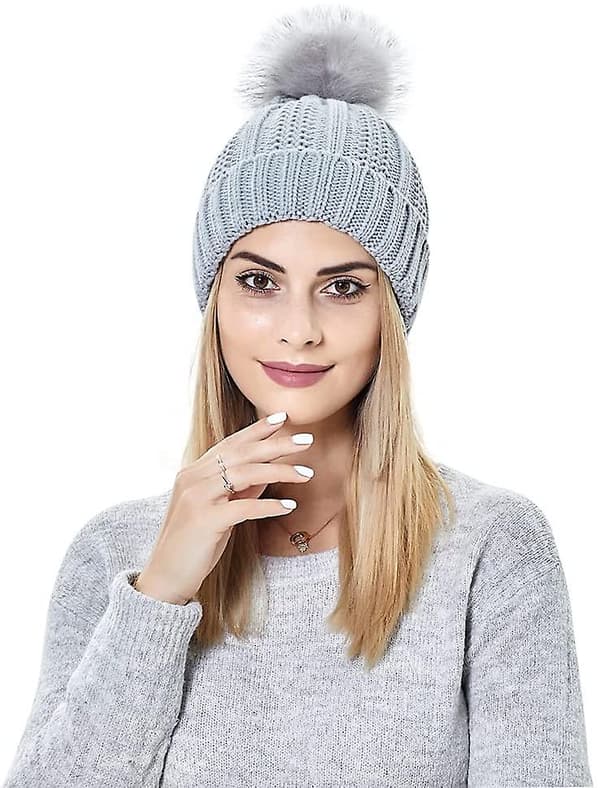 Dame Strikket Lue Med Satinfôr Dusk Vinter Varm Hatt