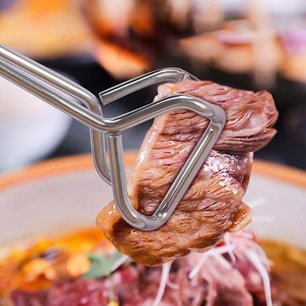 Matklyper i rustfritt stål, langhåndtak, grillklype, grillmatklype, brødklype, kjøkkenklype (farge: Hvit)