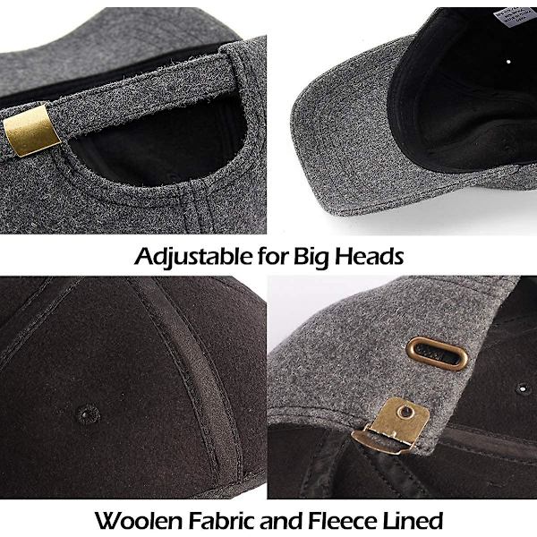 Xx-large Ull Vinter Baseball Caps Hatter Store Hoder Fleece Utendørs Caps Overdimensjonert Black