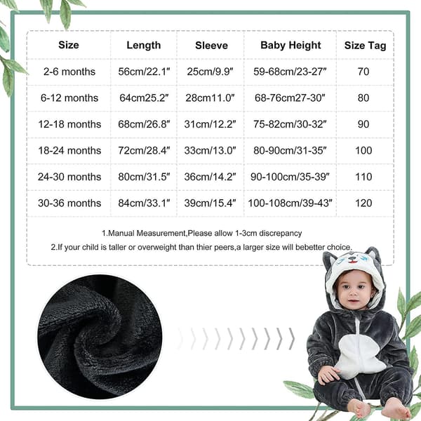 Hætte Romper Baby Drenge Piger Flanel Pyjamas 2-36 Måneder Gave