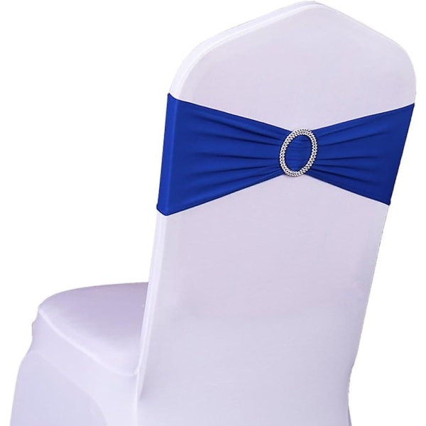 Paket med 50 st Elastiska skjutstolsbågar Spandex cover Band rosetter för bröllopsdekoration - kunglig blå