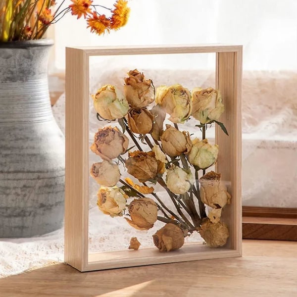 Torkad blomma fotoram torkad blomma display stativ dekorativ flytande fotoram, dubbelsidig högupplöst plexiglas, för visning torkad  (färg