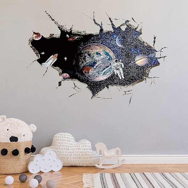 Sztxj 3d Planet Galaxy Astronaut Veggklistremerker, Avtakbare Univers Romskip Utsikt Vindus Veggdekorasjoner For Barn Barnerom Stue Dekor