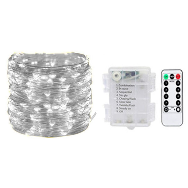 20 meter 200 LED Fe Lys Kæde, batteridrevet med fjernbetjening til soveværelse, gårdhave, have white