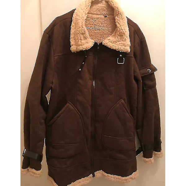 Herre Vinter Shearling Jakke Pels Varm Frakke Tyk Læder Bomber Jakke Overtøj Høj Kvalitet black L
