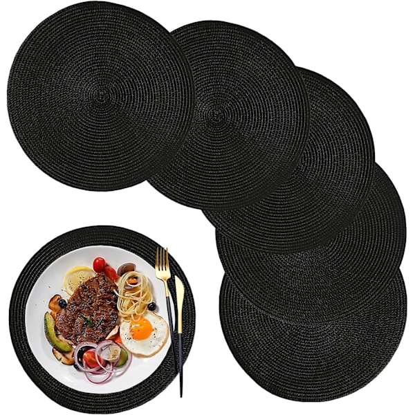 Pöytätabletit - 6 mustan pyöreän pöytätabletin setti, pestävä, lämmönkestävä