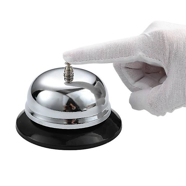 2 bordsbjäller, diskklocka, silver, för kök, reception, hotell, restaurang, mått 8 cm + 10 cm