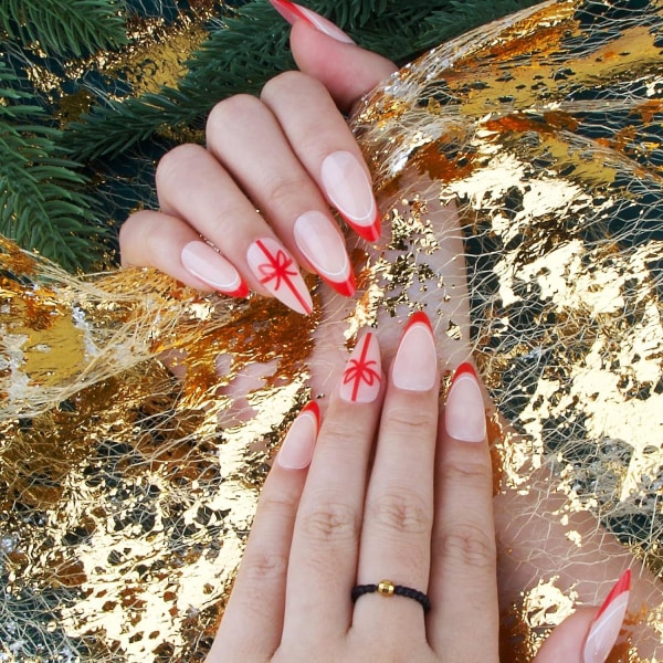 24st julkorta lösnaglar franska nail art cover med nagelklistermärke Gör-det-själv-tillbehör konstgjorda naglar med lim Kvinnor flicka jul