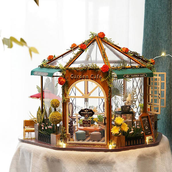Gör-det-själv miniatyrset trädgårdshus LED modellbyggnadssats hobbyhantverk heminredning - julklapp födelsedagspresenter till pojkar flickor kvinnor vänner