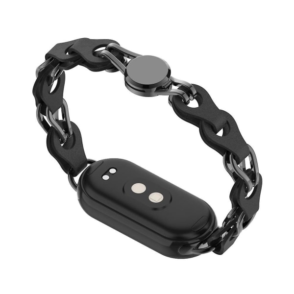 För Xiaomi Smart Band 8 magnetiskt watch äkta koläder+kedjearmband av aluminiumlegering Black