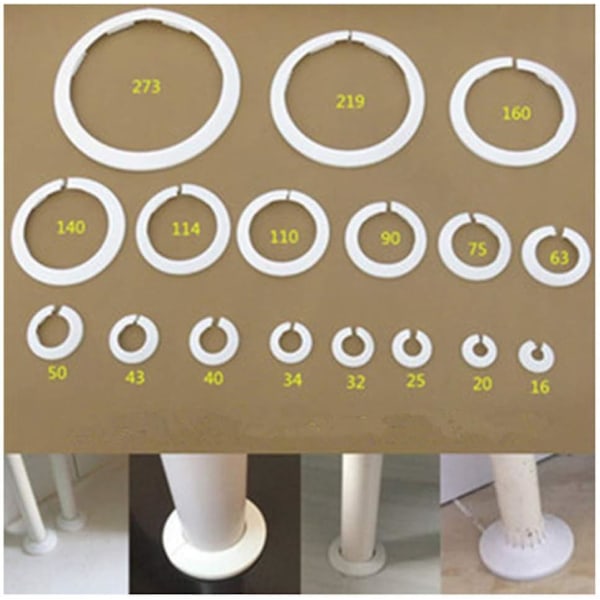 4 stk. veggflens ytre diameter flens enkel installasjon plast radiator rosett vannrør avløpsledning deksel krage vegg rørdeksel dekorasjon Pi White 140mm