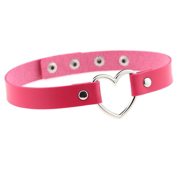 Harajuku Punk Pu Hjerte Halskæde rose red