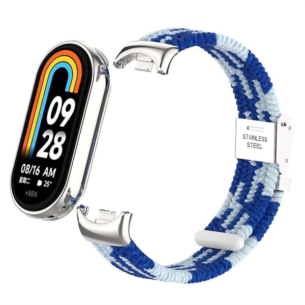 För Xiaomi Smart Band 8 flätat nylon watch Justerbart spänne elastiskt band Blue White