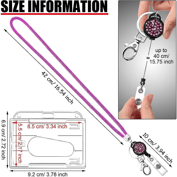 Kristallhalsband med klart ID-fodral och nyckelring, glänsande strass-kristallhalsband med klart ID-fodral och nackrem