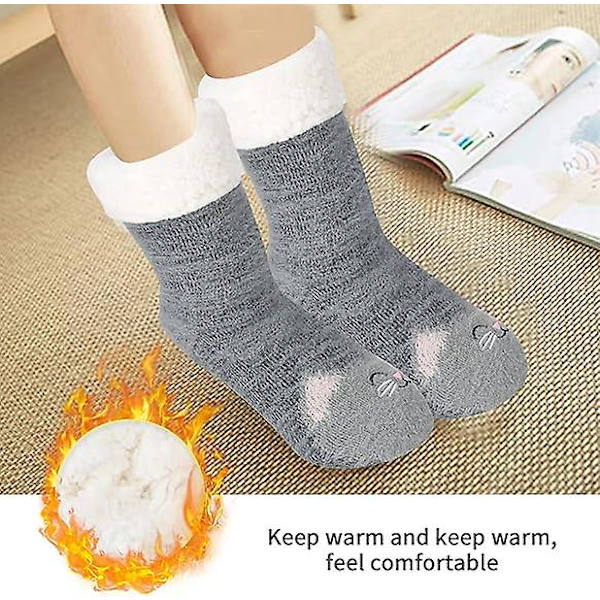 Fleece halkfria golvstrumpor, fleece halkfria golvtofflor, dammstrumpor med mjuk fleece, söta kattungestrumpor