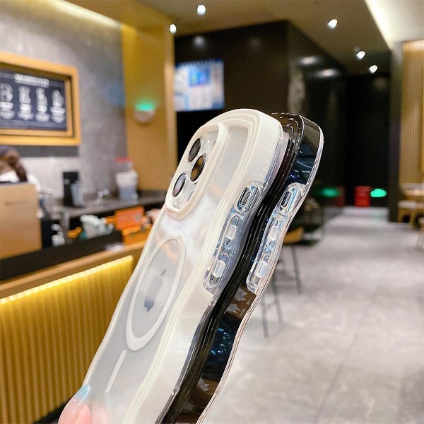 Magsafe Gjennomsiktig Deksel Kompatibelt Med Iphone 15 Pro Max, Søtt Bølge Ramme Mykt Tpu Støtsikkert Deksel For Kvinner Blue For iPhone 15 Pro Max