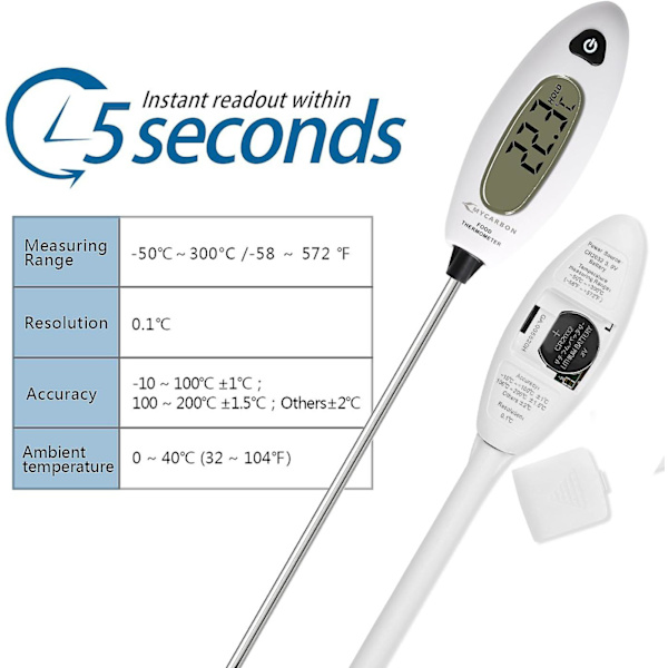 Lång matlagningstermometer Temperaturprob Digital kökstermometer Omedelbar avläsning 5 sekunder Lcd Stor skärm Kött, Grill, Bakverk, Badvatten Termometer