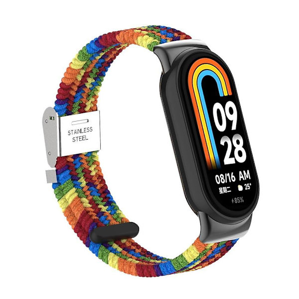 För Xiaomi Smart Band 8 flätad nylon klockarmband justerbart spänne elastiskt band Rainbow