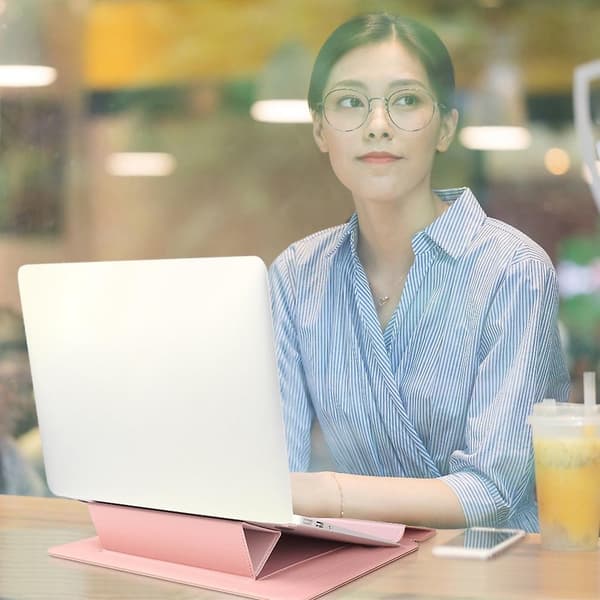 Opbevaringstaske til 11/12 tommer Notebook, PU Læder Foldbart Stativ Magnetisk Klap Laptop Sleeve Rose Gold