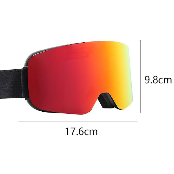 Hiihtolasit, sylinterimäiset huurtumista estävät lumilasit, UV-suojatut hiihtolasit miehille ja naisille Black frame full red film