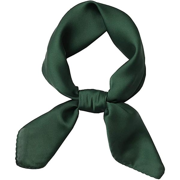 Dam silkesliknande enfärgad fyrkantig Olaof-halsduk, moderiktigt satinband för hår Dark Green