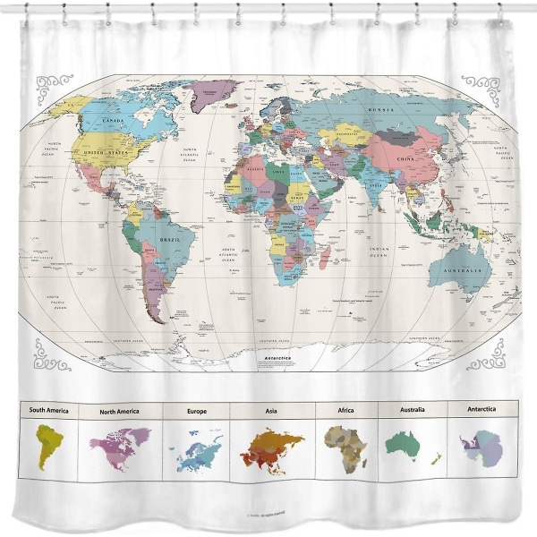 Ny! Världskarta Med Detaljerade Storstäder. Pvc-fri Giftfri Luktfri vattentät tyg duschdraperi - stor väggbild för heminredning (1 st)
