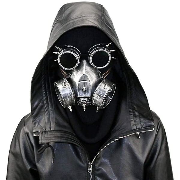 Retro Steampunk Gasmask för Halloweenfest Cosplay Maskerad Kostym Mask Silver