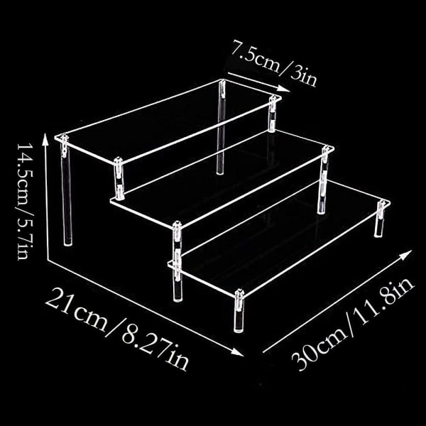 Akryl Riser, akryl Display Klar Display Risers Stativ Hylla 3-vånings Display Figurer Organizer Cupcake Cosmetic Parfym Stand Dessert Bordsskiva