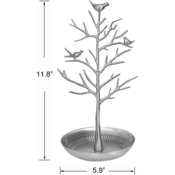 Smyckesträd Halsband Örhänge Hållare Modern Söt Fågel Smyckesställ För Kvinnor Flickor Tonåring Silver