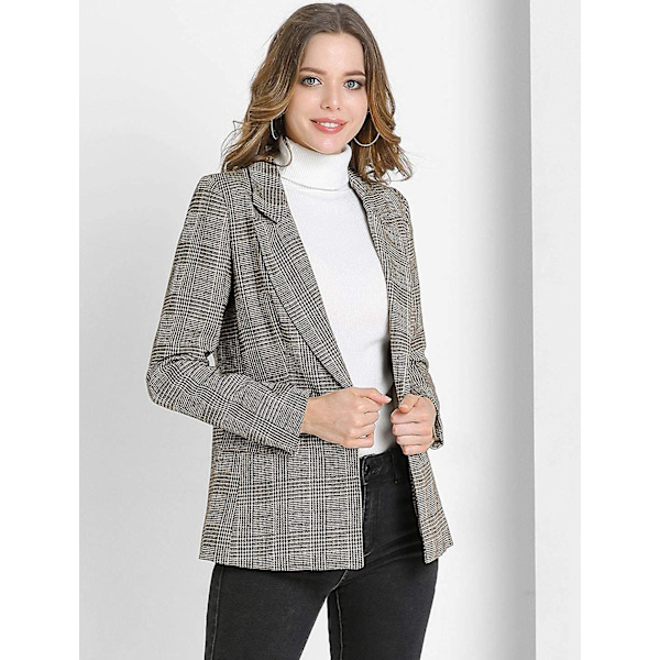 Dameternet Blazerjakke med hakket revers og én knap i houndstooth-mønster M