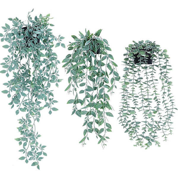 Konstgjorda hängande växter Set om 2 konstgjorda växter Eucalyptus med krukor Fake A