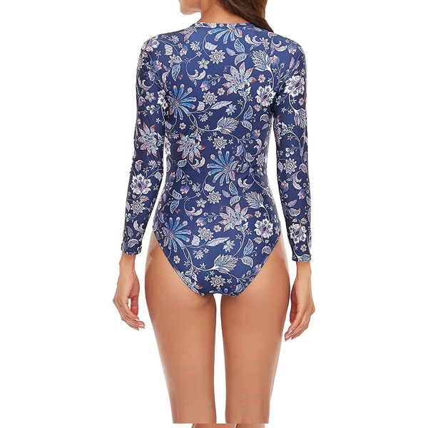 Dame Langærmet Heldragt Badedragt Dame Langærmet Blad Badedragt 02 Navy M