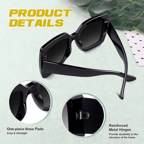 Överdimensionerade solglasögon med fyrkantig båge för damer i retrostil Trendiga Uv400 skydd, S904