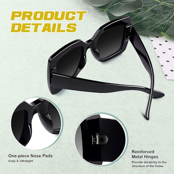 Oversized Firkantede Solbriller Dame Retro Shades Trendy Uv400 Beskyttelse, S904