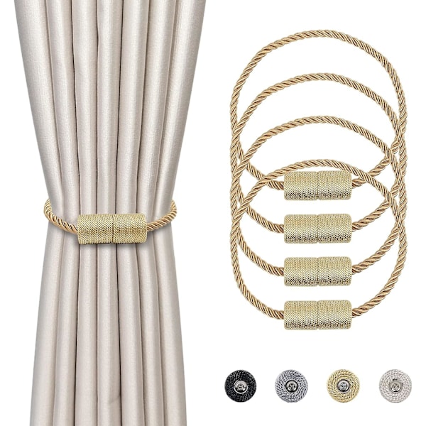 4 stycken magnetiska gardinuppsättningar guld flätad magnetisk gardinspänne gardinuppsättning 45cm gardinrep - gardintillbehör för heminredning